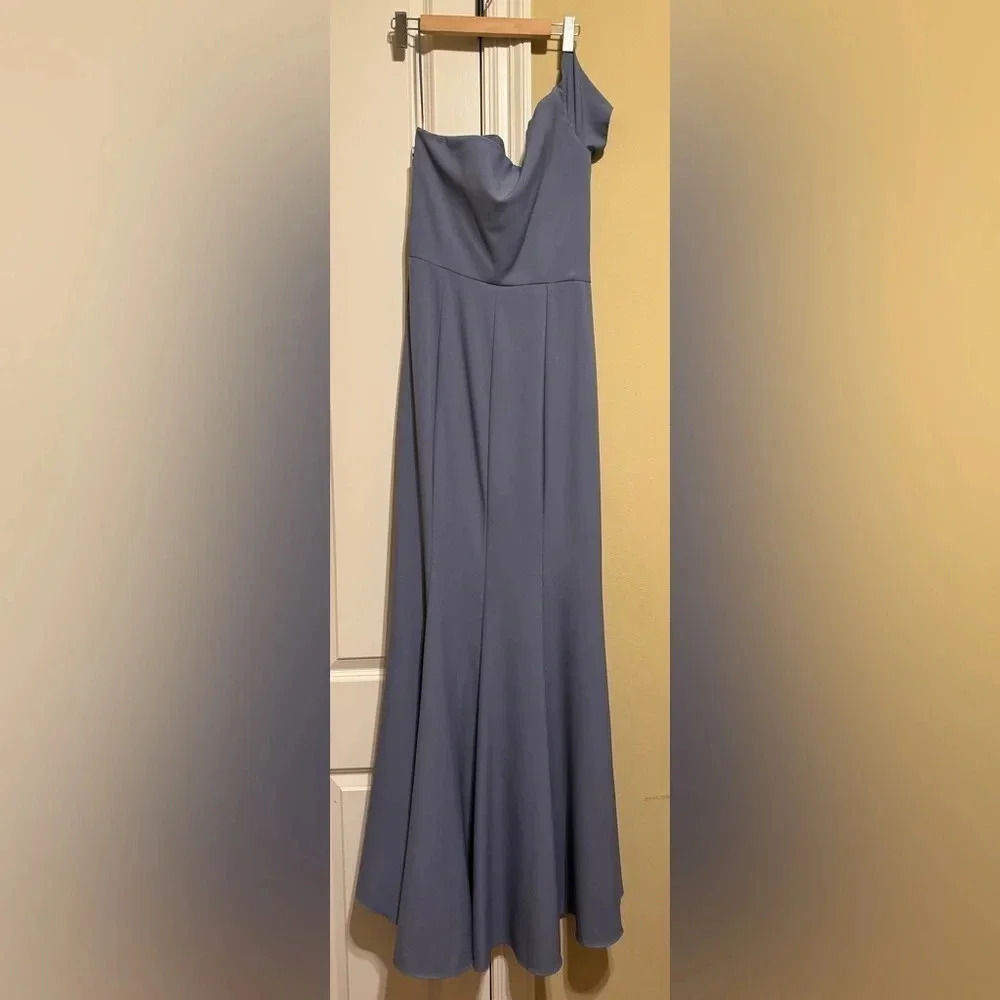 Amsale Yana Slate Crepe Prom Bridesmaid Formal Dress Long Size 12 - Picture 7 of 15